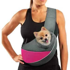 Dog Sling Bag Carrier for Small Dogs (Pink - Grey, M - Up to 10 lbs)